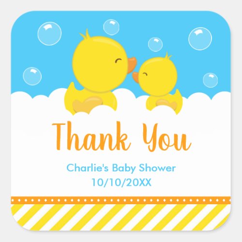 Rubber Ducky Baby Shower Yellow Blue Thank You Square Sticker