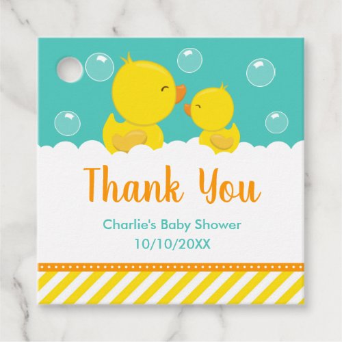 Rubber Ducky Baby Shower Yellow Green Thank You Favor Tags