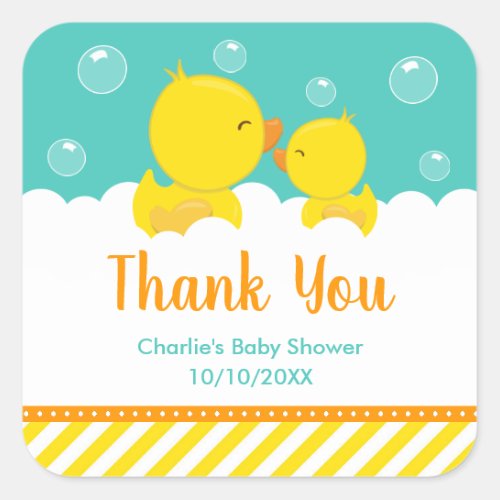 Rubber Ducky Baby Shower Yellow Green Thank You Square Sticker