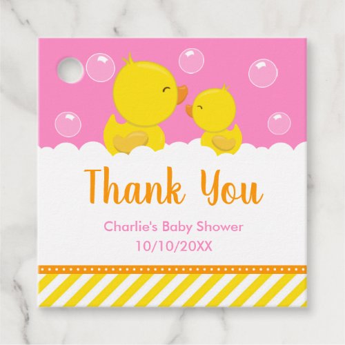 Rubber Ducky Baby Shower Yellow Pink Thank You Favor Tags