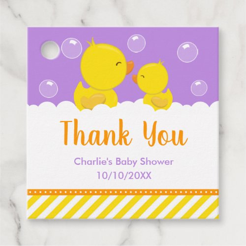 Rubber Ducky Baby Shower Yellow Purple Thank You Favor Tags
