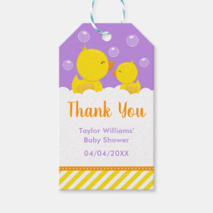 Rubber Ducky Baby Shower Yellow Purple Thank You Gift Tags