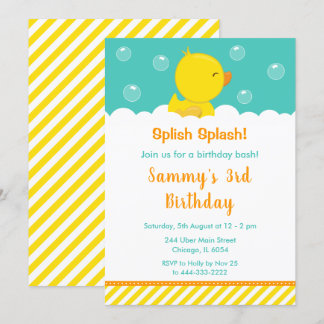 Rubber Ducky Birthday Party Yellow and Green Invitation