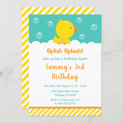 Rubber Ducky Birthday Party Yellow and Green Invitation