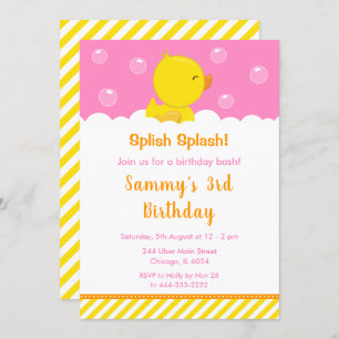 Rubber Ducky Birthday Party Yellow and Pink Invitation