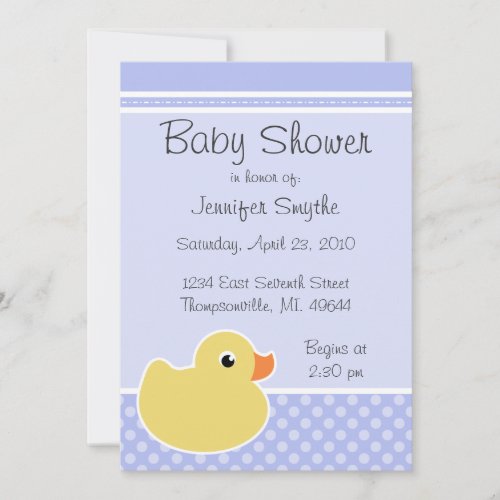 Rubber Ducky Blue Baby Shower Invitations