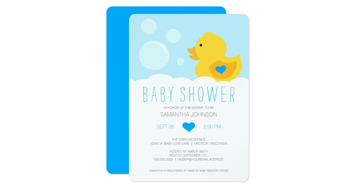Rubber Ducky Blue Boy Baby Shower Invitation Zazzle Com