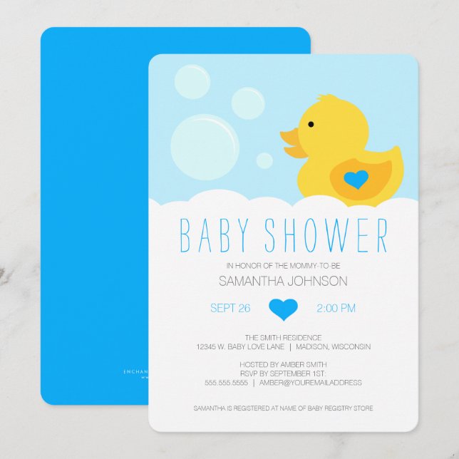 Rubber Ducky Blue Boy Baby Shower Invitation (Front/Back)