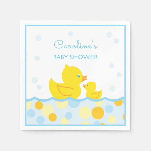 Rubber Ducky Blue & Yellow Baby Shower Napkins (Front)