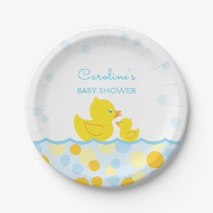 Rubber Ducky Blue & Yellow Baby Shower Paper Plates