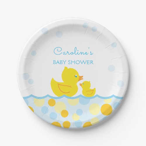 Rubber Ducky Blue  Yellow Baby Shower Paper Plates