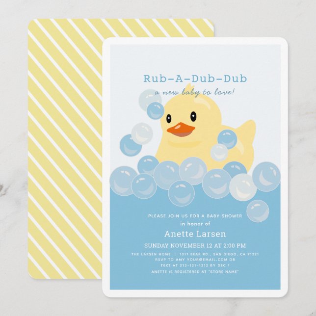 Rubber Ducky Boy Blue Baby Shower Invitation (Front/Back)