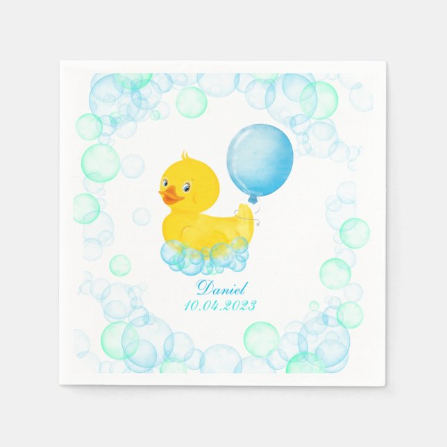 Rubber Ducky Boy First Birthday Paper Napkin (Front)