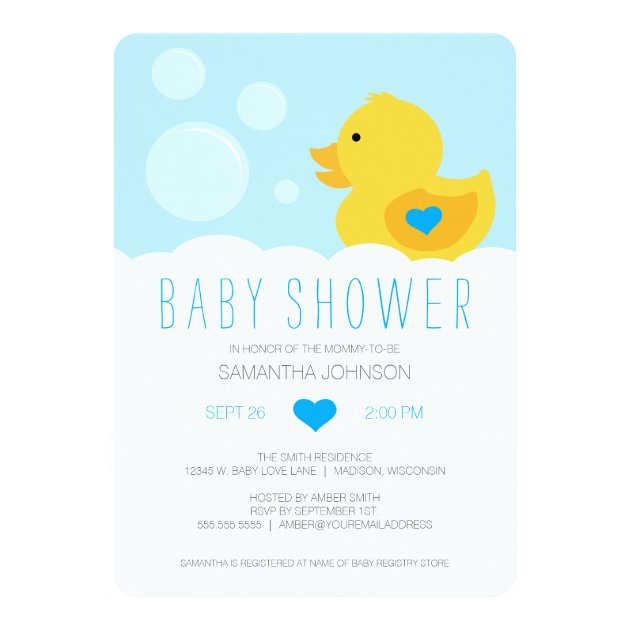 Rubber Ducky Bubble Bath Boy Baby Shower Invitation