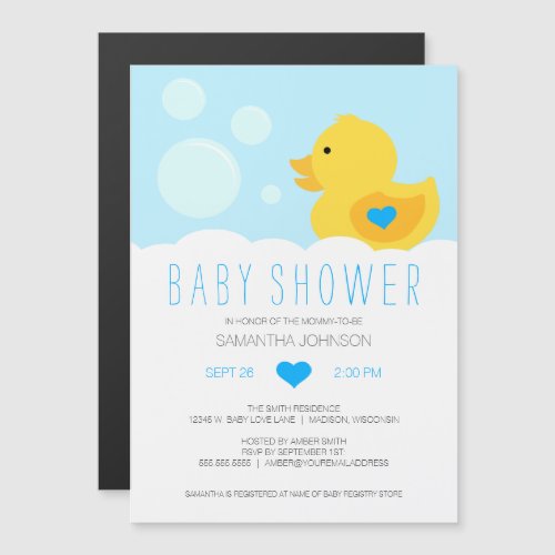 Rubber Ducky Bubble Bath Boy Baby Shower Magnetic Invitation