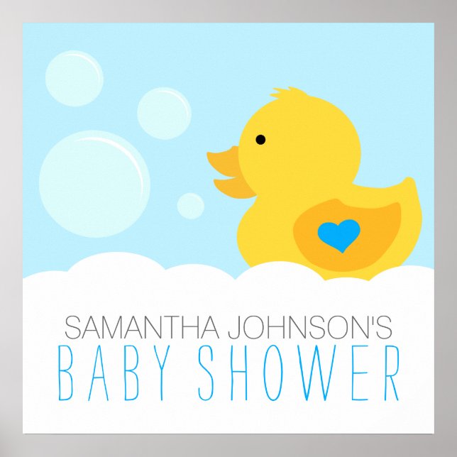 Rubber Ducky Bubble Bath Boy Baby Shower Poster (Front)