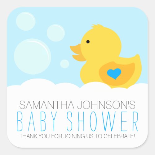 Rubber Ducky Bubble Bath Boy Baby Shower Square Sticker