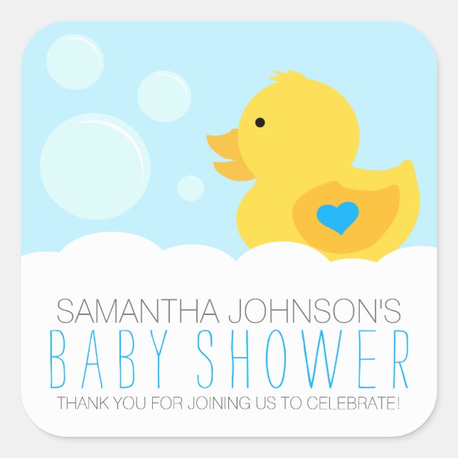 Rubber Ducky Bubble Bath Boy Baby Shower Square Sticker (Front)