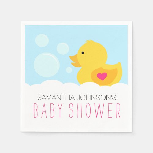 Rubber Ducky Bubble Bath Girl Baby Shower Paper Napkins