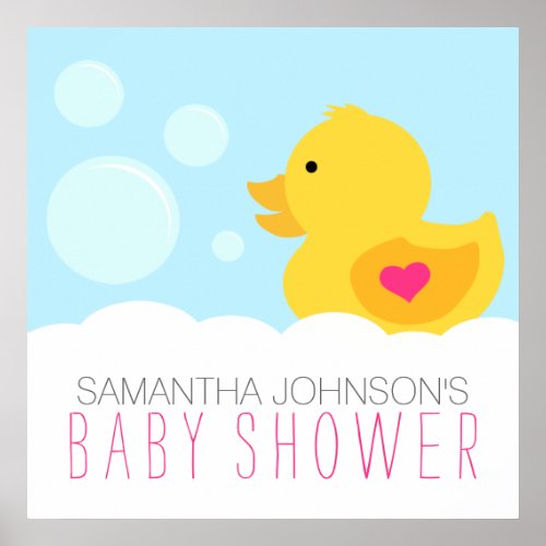 Rubber Ducky Bubble Bath Girl Baby Shower Poster