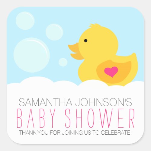 Rubber Ducky Bubble Bath Girl Baby Shower Square Sticker