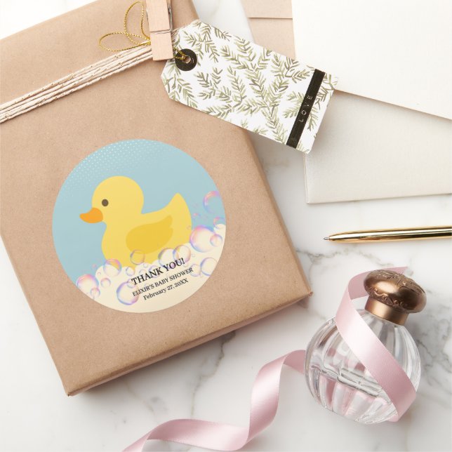 Rubber Ducky Bubbles Baby Shower Classic Round Sticker (Gifting)