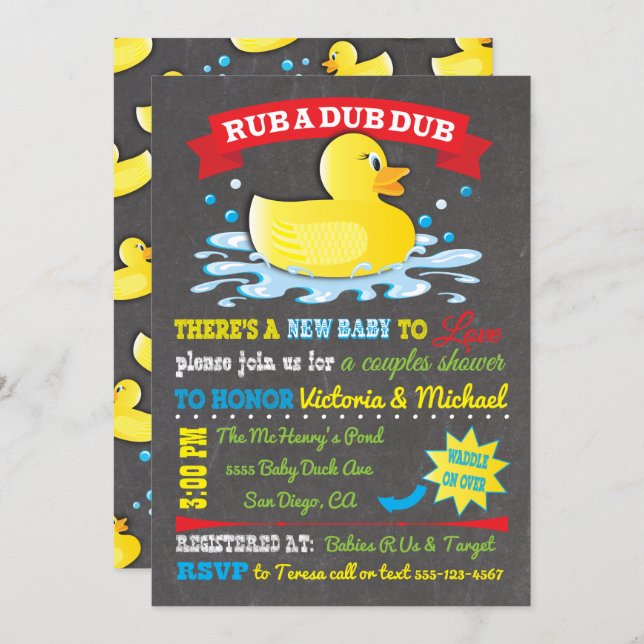 Rubber Ducky Couples Baby Shower Invitation (Front/Back)
