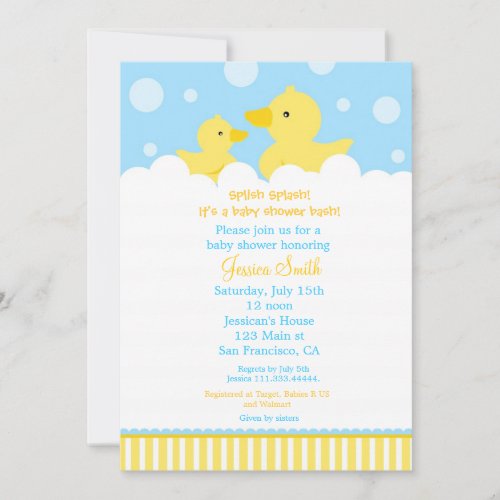 Rubber Ducky Duck Baby Shower Invitation for girl