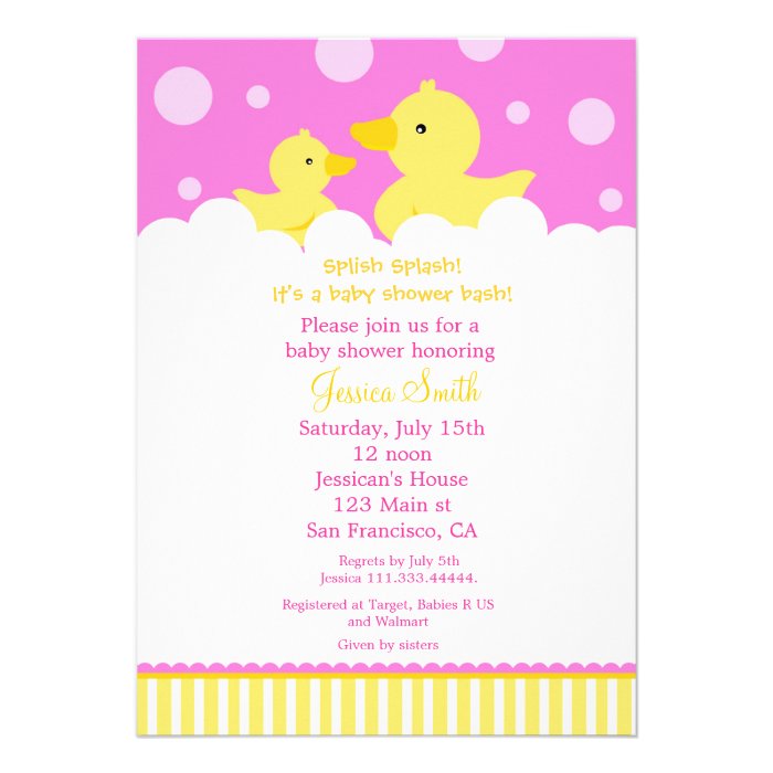 Rubber Ducky Duck Baby Shower Invitation for girl