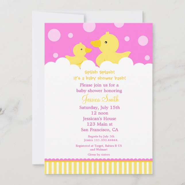 Rubber Ducky Duck Baby Shower Invitation for girl (Front)