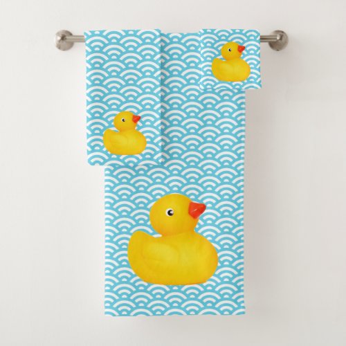 Rubber Ducky Duck Blue Waves Bathroom Towel Set