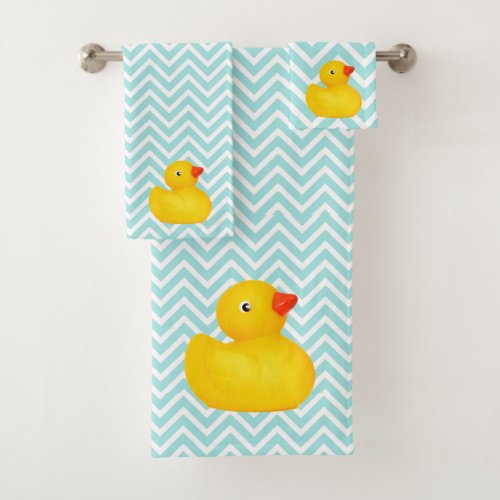 Rubber Ducky Duck Ducks Chevron Bathroom Towel Set