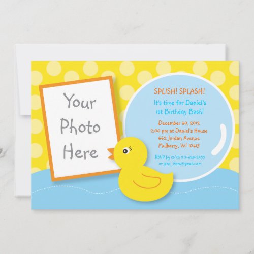 Rubber Ducky Duck Photo Birthday Invitations