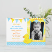 Rubber Ducky Duck Photo Birthday Party Invitations (Standing Front)