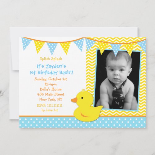 Rubber Ducky Duck Photo Birthday Party Invitations