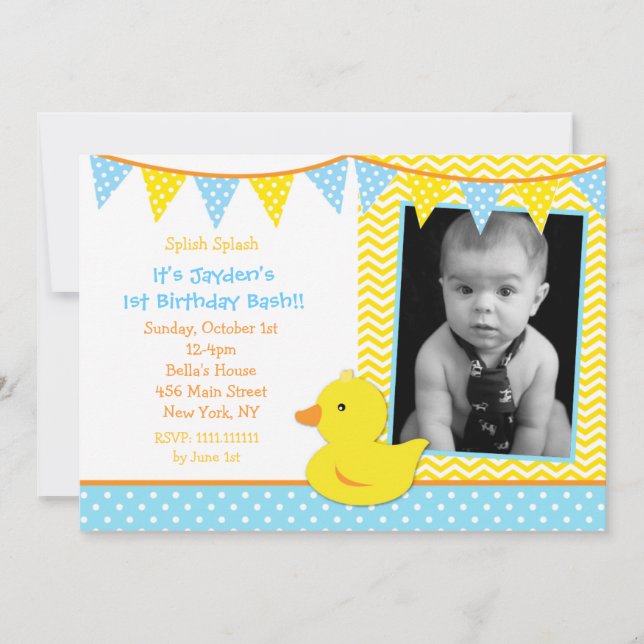 Rubber Ducky Duck Photo Birthday Party Invitations (Front)