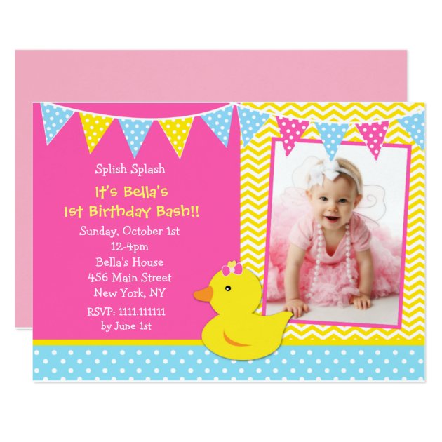 Rubber Ducky Duck Photo Birthday Party Invitations