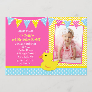 Rubber Ducky Duck Photo Birthday Party Invitations
