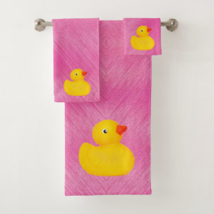 Rubber Ducky Duck Pink Girly Bathroom Towel Set