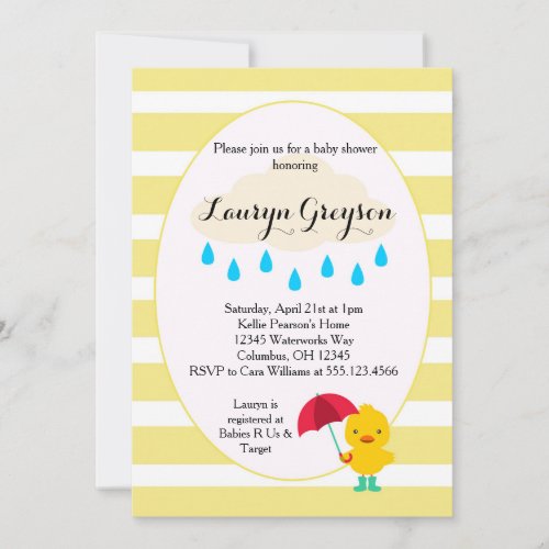 Rubber Ducky Duck Yellow Baby shower Invitation