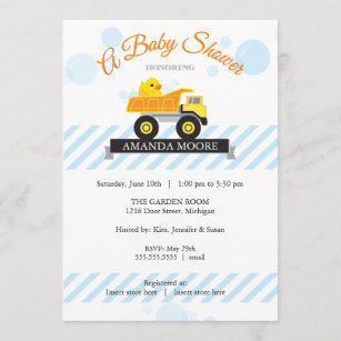 Rubber Ducky Dump Truck Baby Shower Invitation