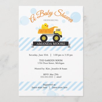 Rubber Ducky Dump Truck Baby Shower Invitation by OrangeOstrichDesigns at Zazzle