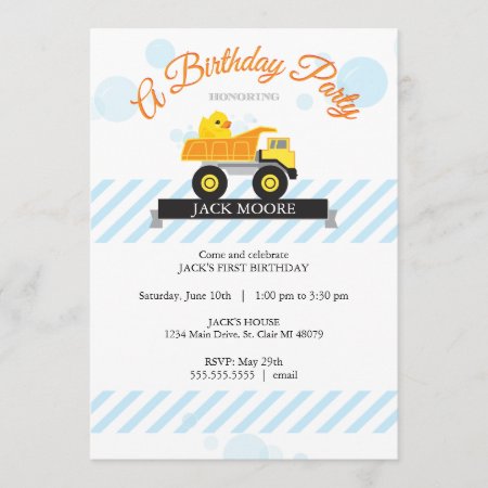 Rubber Ducky Dump Truck Birthday Invitation
