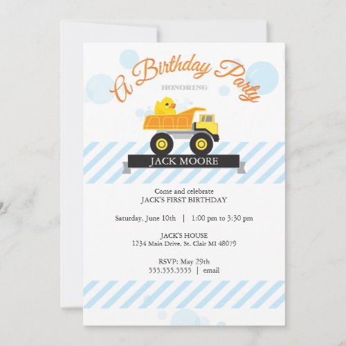 Rubber Ducky Dump Truck Birthday Invitation