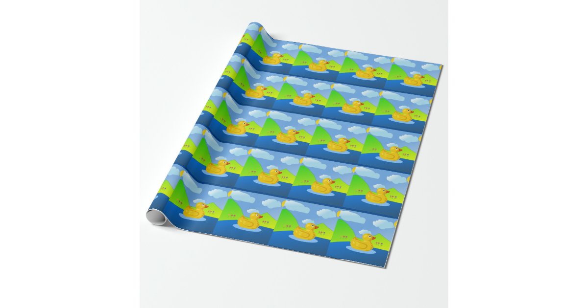 Cute Yellow Rubber Ducks Bubbles Baby Shower Wrapping Paper