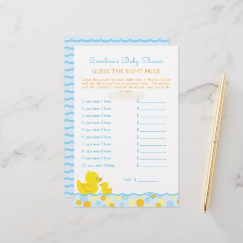 Rubber Ducky Guess Price Baby Shower Game