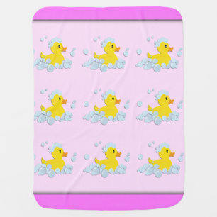 Rubber Ducky in Bubbles Pink Receiving Blanket