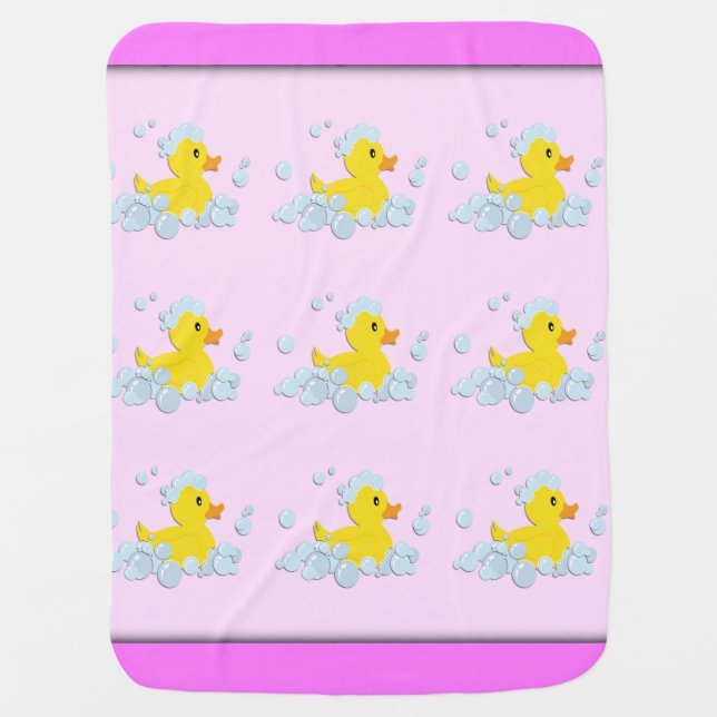 Rubber Ducky in Bubbles Pink Receiving Blanket (Front)