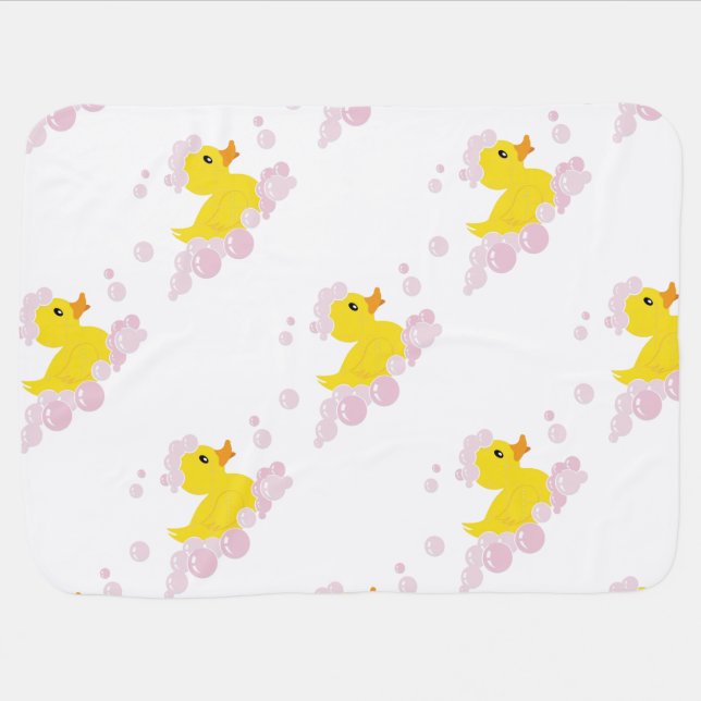 Rubber Ducky in Bubbles Pink Stroller Blanket (Horizontal)