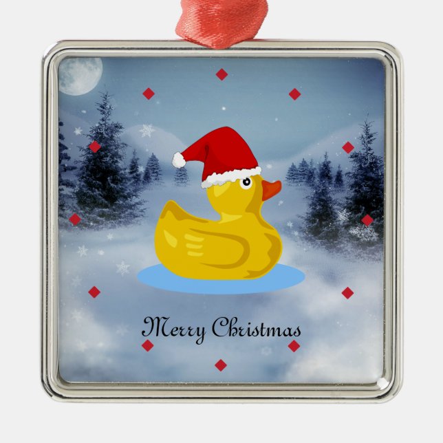 Rubber Ducky in his Santa hat Metal Ornament (Front)